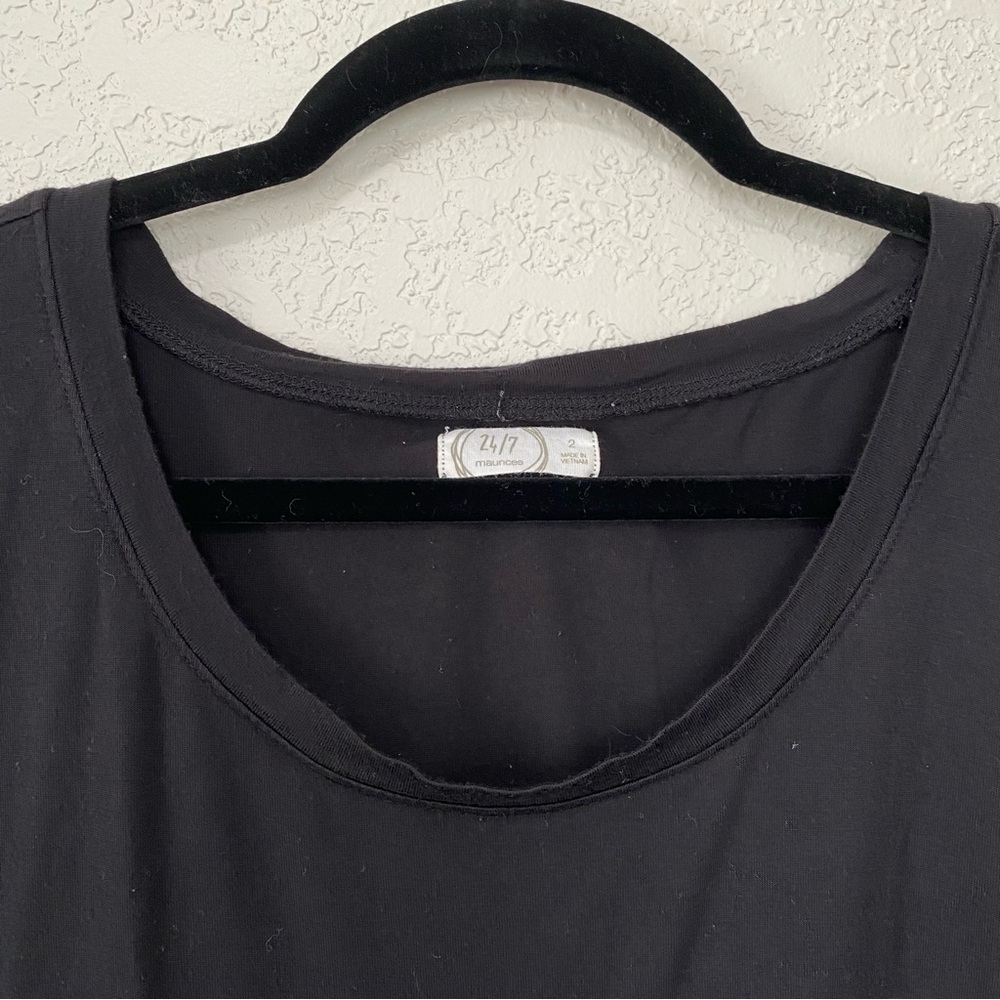 MAURICES 24/7 Women's Size 2 Black Striped Leopard Colorblock 3/4 Sleeves Top - Picture 2 of 6